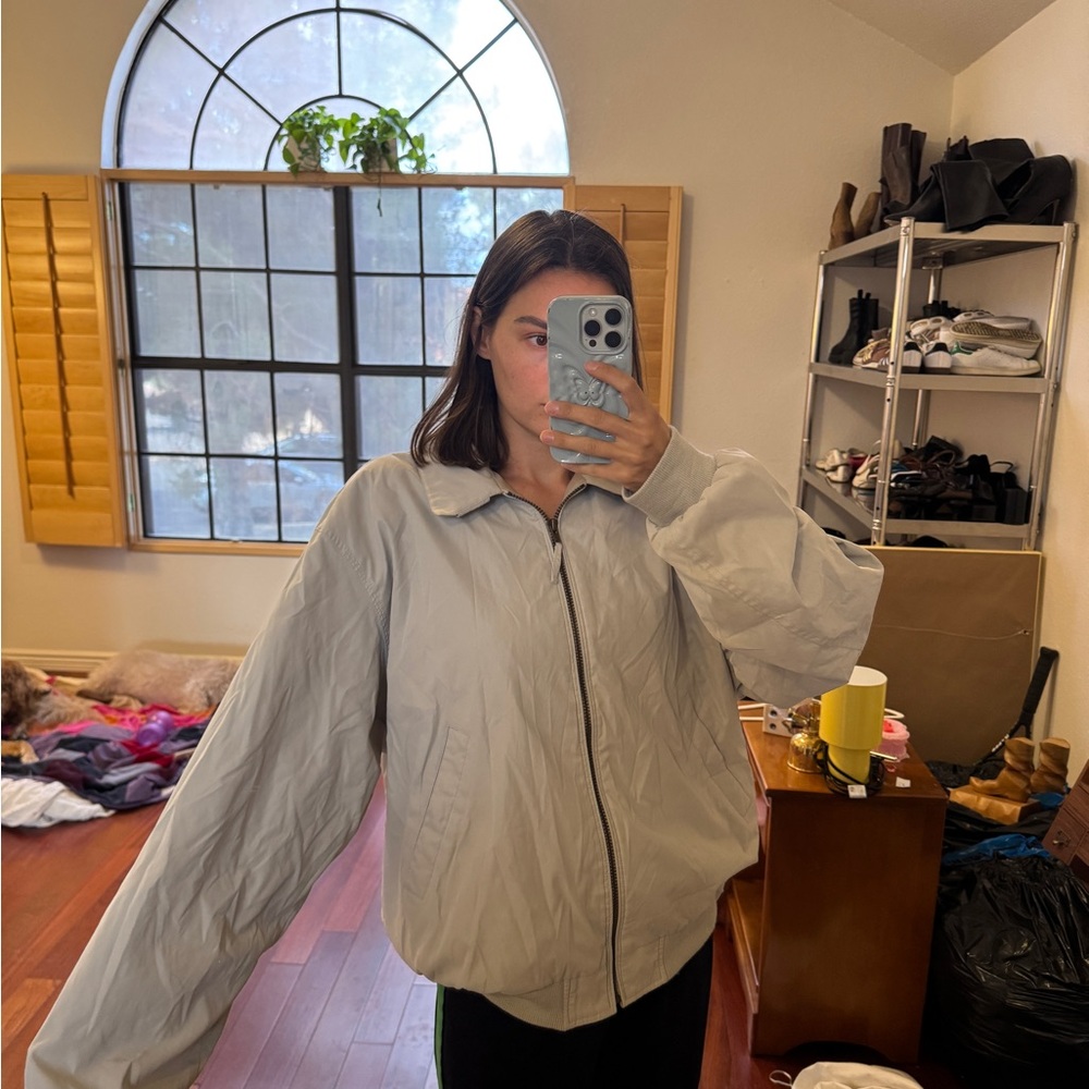 St. John's Bay Light Gray Zip-Front Bomber Jacket